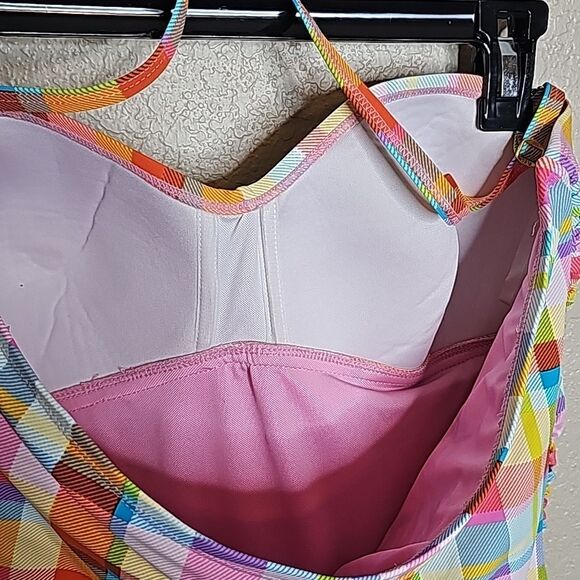 Bleu Rod Beattie 14 Plaid Twist front Bandeau One piece swimsuit multicolor - Picture 6 of 7